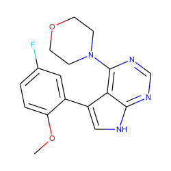 COc1ccc(F)cc1-c1c[nH]c2ncnc(N3CCOCC3)c12 ZINC000210729736