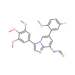 COc1ccc(F)cc1-c1cc(NC=O)c2ncc(-c3cc(OC)c(OC)c(OC)c3)n2c1 ZINC000061927242