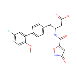 COc1ccc(F)cc1-c1ccc(C[C@H](CC(=O)O)NC(=O)c2cc(=O)[nH]o2)cc1 ZINC000068247603