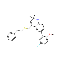 COc1ccc(F)cc1-c1ccc2c(c1)C(CSCCc1ccccc1)=CC(C)(C)N2 ZINC000014968704