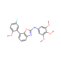 COc1ccc(F)cc1-c1cccc2nc(Nc3cc(OC)c(OC)c(OC)c3)oc12 ZINC000169328312