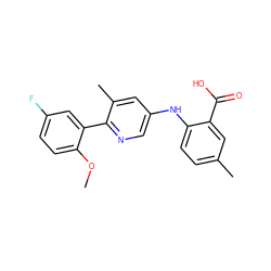 COc1ccc(F)cc1-c1ncc(Nc2ccc(C)cc2C(=O)O)cc1C ZINC000113898685