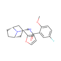 COc1ccc(F)cc1C(=O)N[C@@H]1C[C@@H]2CC[C@H](C1)N2Cc1ccco1 ZINC000103237518