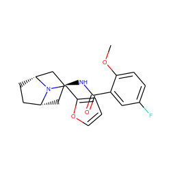 COc1ccc(F)cc1C(=O)N[C@H]1C[C@@H]2CC[C@H](C1)N2Cc1ccco1 ZINC000103237520