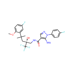 COc1ccc(F)cc1C(C)(C)C[C@@](O)(CNC(=O)c1cnn(-c2ccc(F)cc2)c1N)C(F)(F)F ZINC000028824244