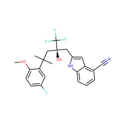 COc1ccc(F)cc1C(C)(C)C[C@@](O)(Cc1cc2c(C#N)cccc2[nH]1)C(F)(F)F ZINC000073141372