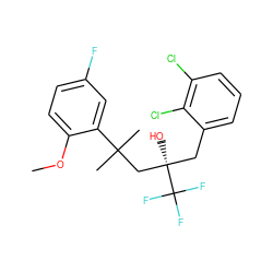 COc1ccc(F)cc1C(C)(C)C[C@@](O)(Cc1cccc(Cl)c1Cl)C(F)(F)F ZINC000028862474