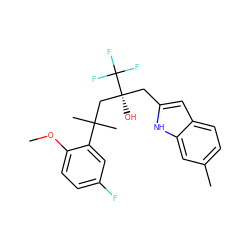 COc1ccc(F)cc1C(C)(C)C[C@](O)(Cc1cc2ccc(C)cc2[nH]1)C(F)(F)F ZINC000038389261