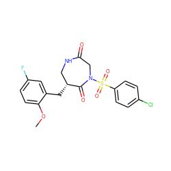 COc1ccc(F)cc1C[C@@H]1CNC(=O)CN(S(=O)(=O)c2ccc(Cl)cc2)C1=O ZINC000028894357