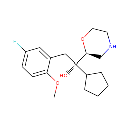 COc1ccc(F)cc1C[C@](O)(C1CCCC1)[C@@H]1CNCCO1 ZINC000028641004
