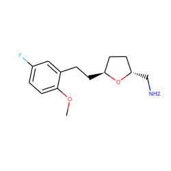 COc1ccc(F)cc1CC[C@H]1CC[C@H](CN)O1 ZINC000040846534