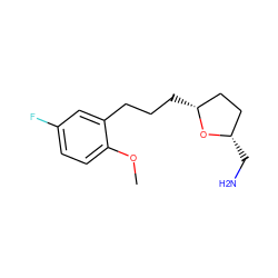 COc1ccc(F)cc1CCC[C@@H]1CC[C@H](CN)O1 ZINC000040862083