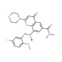 COc1ccc(F)cc1N[C@@H](C)c1cc(C(=O)N(C)C)cc2c(=O)cc(N3CCOCC3)oc12 ZINC000116737154