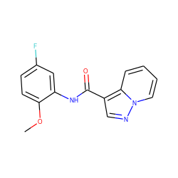 COc1ccc(F)cc1NC(=O)c1cnn2ccccc12 ZINC000351734357