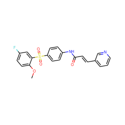 COc1ccc(F)cc1S(=O)(=O)c1ccc(NC(=O)/C=C/c2cccnc2)cc1 ZINC000142345149