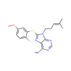 COc1ccc(I)c(Sc2nc3c(N)ncnc3n2CCC=C(C)C)c1 ZINC000013679905