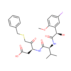 COc1ccc(I)cc1[C@@H](O)C(=O)N[C@H](C(=O)N[C@@H](CC(=O)O)C(=O)CSCc1ccccc1)C(C)C ZINC000028350164