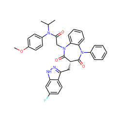 COc1ccc(N(C(=O)CN2C(=O)[C@@H](Cc3n[nH]c4cc(F)ccc34)C(=O)N(c3ccccc3)c3ccccc32)C(C)C)cc1 ZINC000026654165