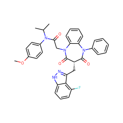 COc1ccc(N(C(=O)CN2C(=O)[C@@H](Cc3n[nH]c4cccc(F)c34)C(=O)N(c3ccccc3)c3ccccc32)C(C)C)cc1 ZINC000026657680