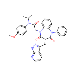 COc1ccc(N(C(=O)CN2C(=O)[C@@H](Cc3n[nH]c4ncccc34)C(=O)N(c3ccccc3)c3ccccc32)C(C)C)cc1 ZINC000026645852