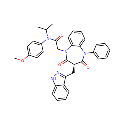 COc1ccc(N(C(=O)CN2C(=O)[C@H](Cc3n[nH]c4ccccc34)C(=O)N(c3ccccc3)c3ccccc32)C(C)C)cc1 ZINC000001485762