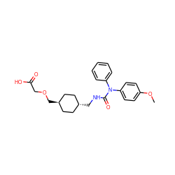 COc1ccc(N(C(=O)NC[C@H]2CC[C@H](COCC(=O)O)CC2)c2ccccc2)cc1 ZINC001772640340