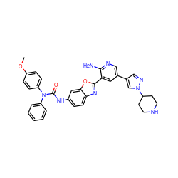COc1ccc(N(C(=O)Nc2ccc3nc(-c4cc(-c5cnn(C6CCNCC6)c5)cnc4N)oc3c2)c2ccccc2)cc1 ZINC000103249974