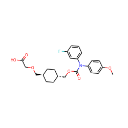 COc1ccc(N(C(=O)OC[C@H]2CC[C@H](COCC(=O)O)CC2)c2cccc(F)c2)cc1 ZINC001772632565