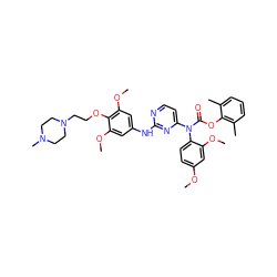 COc1ccc(N(C(=O)Oc2c(C)cccc2C)c2ccnc(Nc3cc(OC)c(OCCN4CCN(C)CC4)c(OC)c3)n2)c(OC)c1 ZINC000036758576