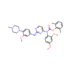 COc1ccc(N(C(=O)Oc2c(C)cccc2C)c2ccnc(Nc3ccc(N4CCN(C)CC4)c(OC)c3)n2)c(OC)c1 ZINC000014965440