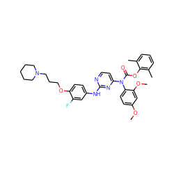 COc1ccc(N(C(=O)Oc2c(C)cccc2C)c2ccnc(Nc3ccc(OCCCN4CCCCC4)c(F)c3)n2)c(OC)c1 ZINC000014965464