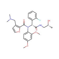 COc1ccc(N(C(=O)c2occc2CN(C)C)[C@@H](C(=O)NC[C@@H](C)O)c2ccccc2F)c(OC)c1 ZINC000040395493