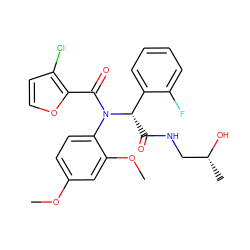 COc1ccc(N(C(=O)c2occc2Cl)[C@@H](C(=O)NC[C@@H](C)O)c2ccccc2F)c(OC)c1 ZINC000040892831