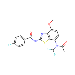 COc1ccc(N(C(C)=O)C(F)F)c2sc(NC(=O)c3ccc(F)cc3)nc12 ZINC000053298492