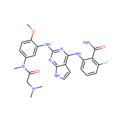 COc1ccc(N(C)C(=O)CN(C)C)cc1Nc1nc(Nc2cccc(F)c2C(N)=O)c2cc[nH]c2n1 ZINC000040875001