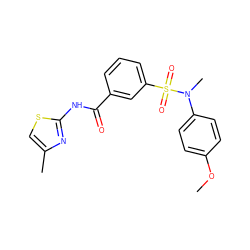 COc1ccc(N(C)S(=O)(=O)c2cccc(C(=O)Nc3nc(C)cs3)c2)cc1 ZINC000003562063