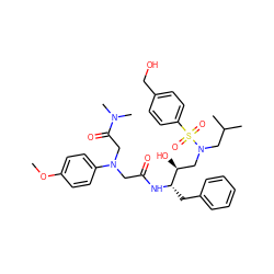 COc1ccc(N(CC(=O)N[C@@H](Cc2ccccc2)[C@@H](O)CN(CC(C)C)S(=O)(=O)c2ccc(CO)cc2)CC(=O)N(C)C)cc1 ZINC000299857396