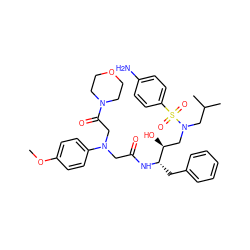 COc1ccc(N(CC(=O)N[C@@H](Cc2ccccc2)[C@@H](O)CN(CC(C)C)S(=O)(=O)c2ccc(N)cc2)CC(=O)N2CCOCC2)cc1 ZINC000299858226