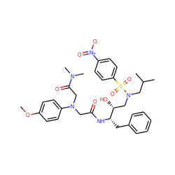 COc1ccc(N(CC(=O)N[C@@H](Cc2ccccc2)[C@H](O)CN(CC(C)C)S(=O)(=O)c2ccc([N+](=O)[O-])cc2)CC(=O)N(C)C)cc1 ZINC000299857829