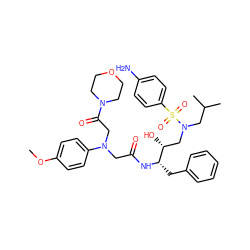 COc1ccc(N(CC(=O)N[C@@H](Cc2ccccc2)[C@H](O)CN(CC(C)C)S(=O)(=O)c2ccc(N)cc2)CC(=O)N2CCOCC2)cc1 ZINC000299858225