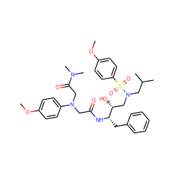 COc1ccc(N(CC(=O)N[C@@H](Cc2ccccc2)[C@H](O)CN(CC(C)C)S(=O)(=O)c2ccc(OC)cc2)CC(=O)N(C)C)cc1 ZINC000299862592