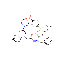 COc1ccc(N(CC(=O)N[C@@H](Cc2ccccc2)[C@H](O)CN(CC(C)C)S(=O)(=O)c2ccc(OC)cc2)CC(=O)N2CCOCC2)cc1 ZINC000299868367