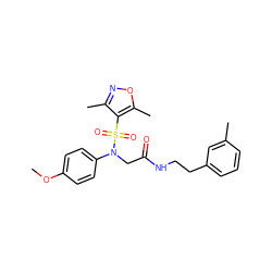 COc1ccc(N(CC(=O)NCCc2cccc(C)c2)S(=O)(=O)c2c(C)noc2C)cc1 ZINC000008596878