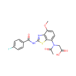 COc1ccc(N(CC(=O)O)C(C)=O)c2sc(NC(=O)c3ccc(F)cc3)nc12 ZINC000053294554