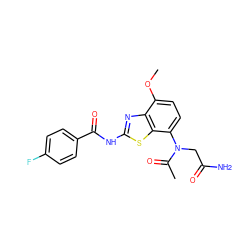 COc1ccc(N(CC(N)=O)C(C)=O)c2sc(NC(=O)c3ccc(F)cc3)nc12 ZINC000053294341