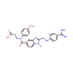 COc1ccc(N(CCC(=O)O)C(=O)c2ccc3c(c2)nc(CNc2ccc(C(=N)N)cc2F)n3C)cc1 ZINC000299861705