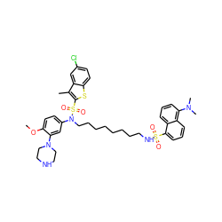 COc1ccc(N(CCCCCCCCNS(=O)(=O)c2cccc3c(N(C)C)cccc23)S(=O)(=O)c2sc3ccc(Cl)cc3c2C)cc1N1CCNCC1 ZINC000095544847