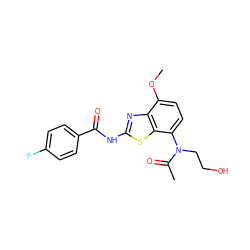 COc1ccc(N(CCO)C(C)=O)c2sc(NC(=O)c3ccc(F)cc3)nc12 ZINC000053246972