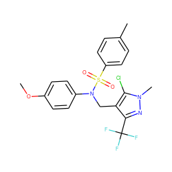 COc1ccc(N(Cc2c(C(F)(F)F)nn(C)c2Cl)S(=O)(=O)c2ccc(C)cc2)cc1 ZINC000001404122