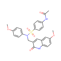 COc1ccc(N(Cc2cc3cc(OC)ccc3[nH]c2=O)S(=O)(=O)c2ccc(NC(C)=O)cc2)cc1 ZINC000009348189